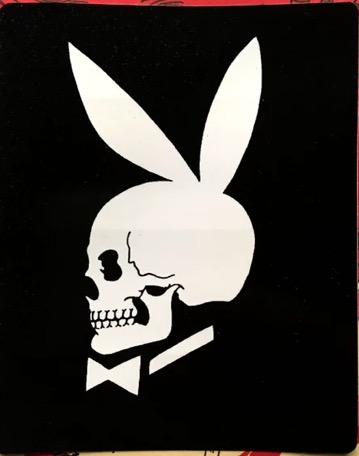 Bunny skull stencil — white on black